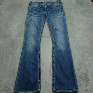 Silver Jeans Womens 28 Blue Bootcut Pioneer Denim Distressed Pockets